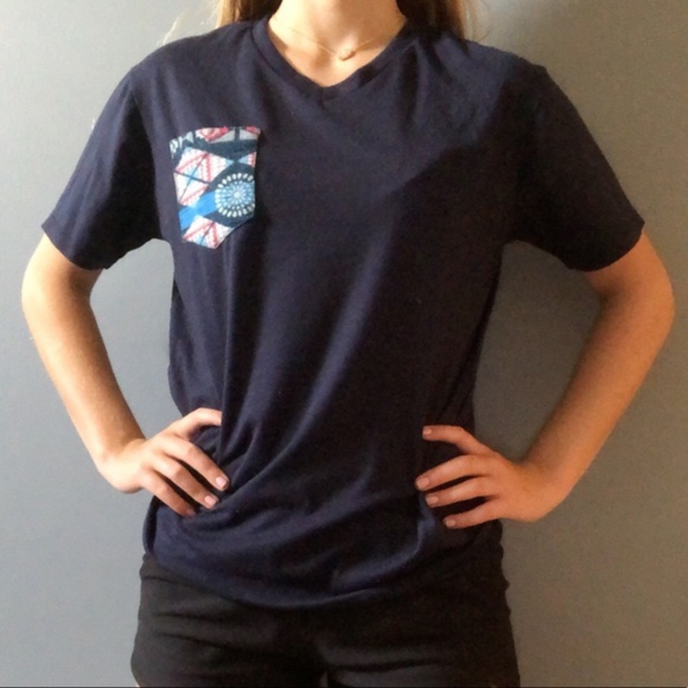 Crank Brand Small Print Pocket V-Neck